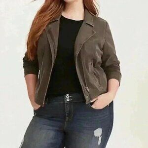 Torrid Moto Jacket Washed Jersey Biker Cropped Brown  Grey Stone Size 1X